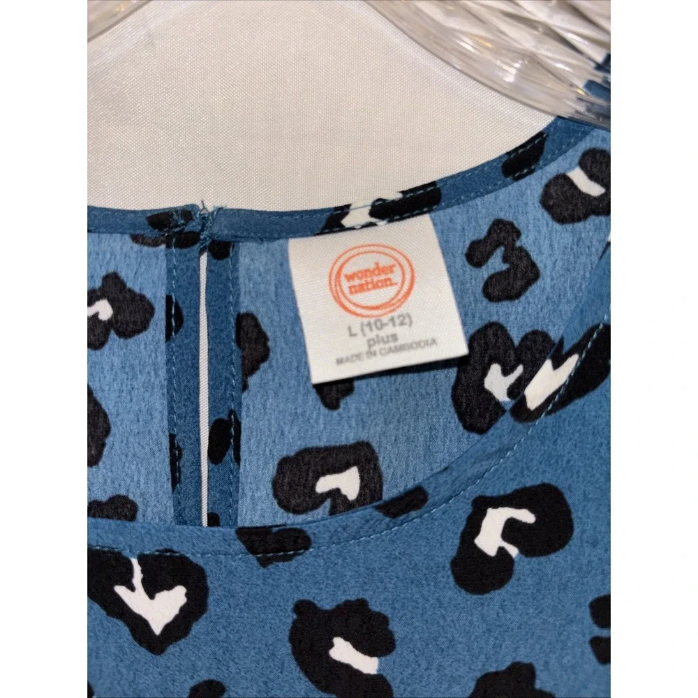 Wonder Nation Girls DARK TEAL BLUE LEOPARD PRINT DRESS Ruffles 10/12 Plus NWT